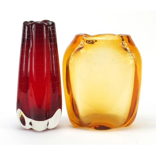 268 - Two Whitefriars glass vases including a tooth example, the largest 24cm high