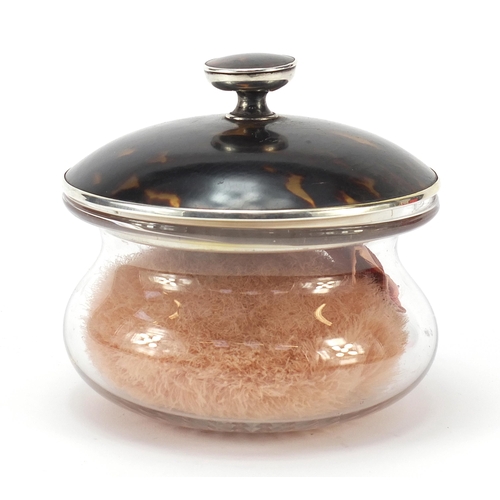 2220 - Levi & Salaman, George V cut glass powder pot with silver and tortoiseshell lid, Birmingham 1919, 14... 