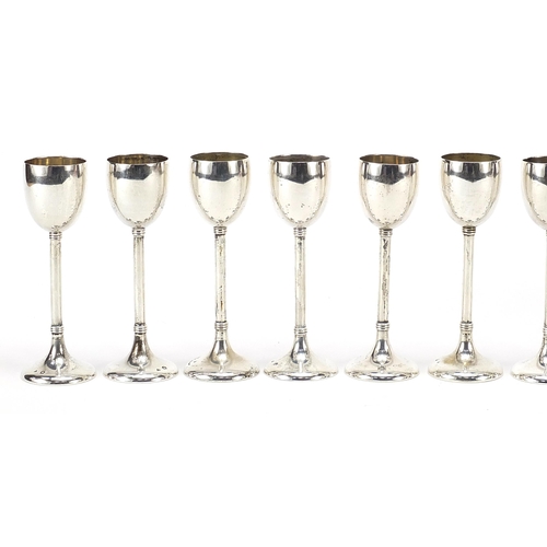 2219 - Set of twelve Austro Hungarian early 20th century  silver liqueur glasses, 12cm hhigh, total 645.0g