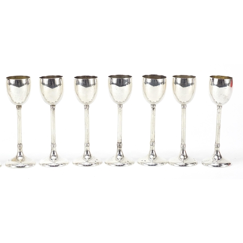 2219 - Set of twelve Austro Hungarian early 20th century  silver liqueur glasses, 12cm hhigh, total 645.0g