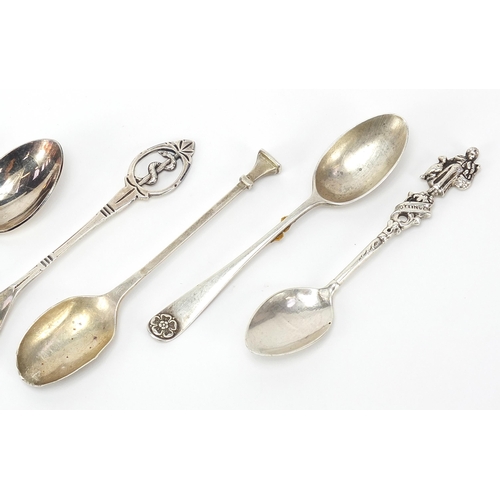 2222 - Six silver spoons, some with figural terminals including Napoleon and a Tudor rose, various hallmark... 