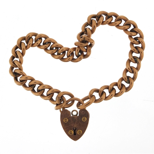 1617 - 9ct rose gold bracelet with love heart padlock, 18cm in length, 11.0g