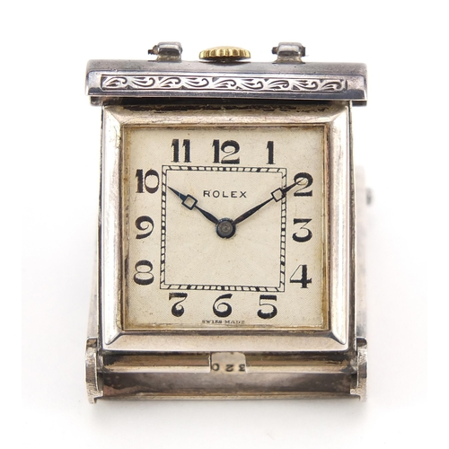 1607 - Rolex, Art Deco sterling silver cased travel watch with engine turned decoration, the case numbered ... 
