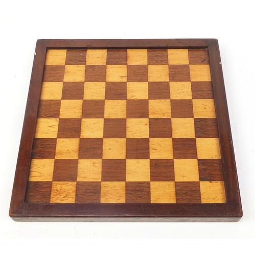 361 - 19th century mahogany and boxwood chess board, 36.5cm x 36.5cm