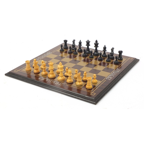 364 - Staunton pattern chess set and draughts with board, the largest pieces each 7cm high, the board 40cm... 