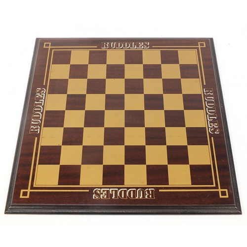 364 - Staunton pattern chess set and draughts with board, the largest pieces each 7cm high, the board 40cm... 