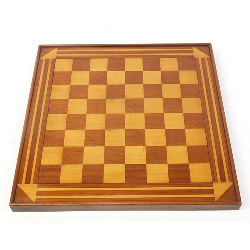 359 - Antique mahogany and boxwood chess board, 45.5cm x 45.5cm