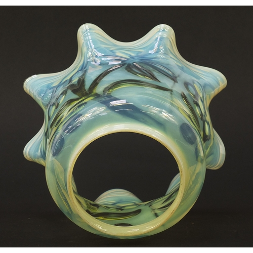 139 - Art Nouveau Vaseline glass shade, 16cm high, the top rim 10cm in diameter