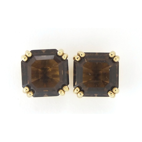 1619 - Pair of 9ct gold citrine stud earrings, 8.2mm x 8.2mm, 3.5g