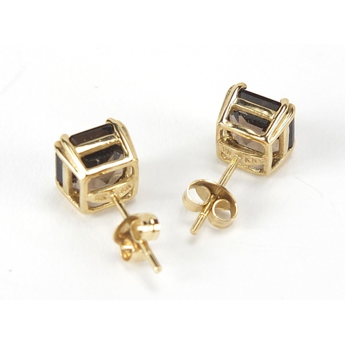 1619 - Pair of 9ct gold citrine stud earrings, 8.2mm x 8.2mm, 3.5g