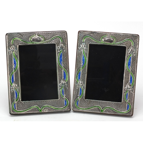 2180 - Pair of Art Nouveau design sterling silver and enamel easel photo frames embossed with stylised flow... 