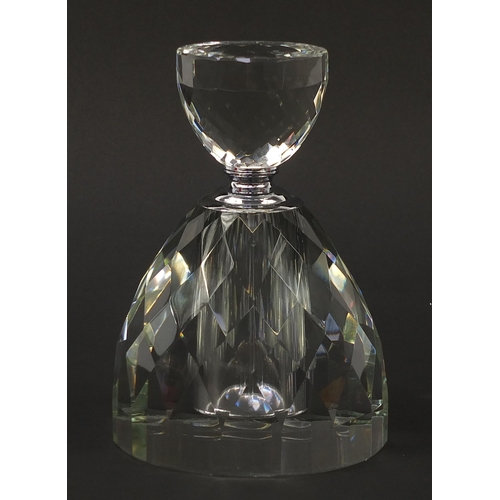 414 - Large Art Deco design clear glass scent bottle with stopper, 21.5cm high