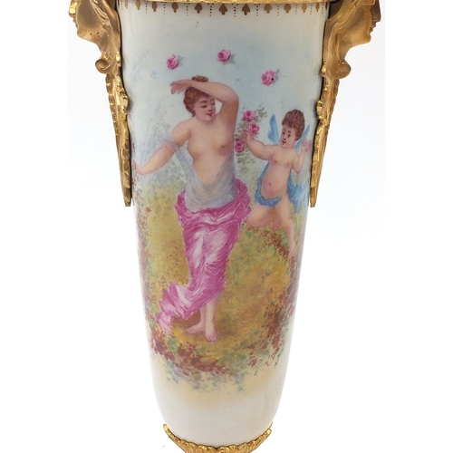 433 - Large pair of French porcelain vases and covers with gilt bronze mounts in the style of Sevres, each... 