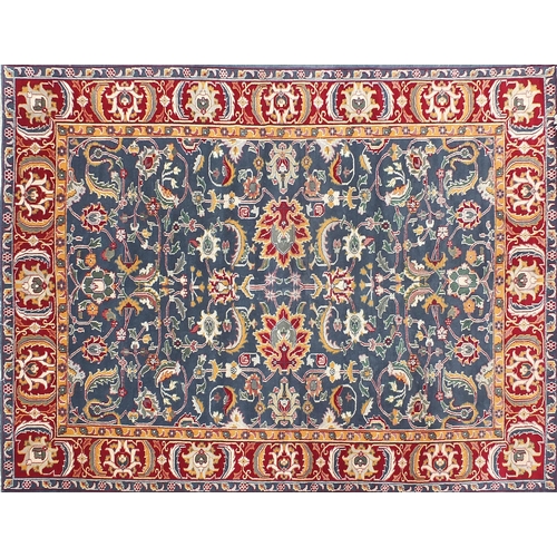 1475 - Large Indian hand woven blue ground rug, 360cm x 280cm