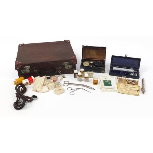 183 - Vintage brown leather medical case with instruments from  the estate of the Notorious Dr John Bodkin... 