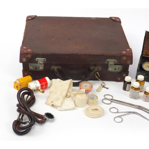 183 - Vintage brown leather medical case with instruments from  the estate of the Notorious Dr John Bodkin... 