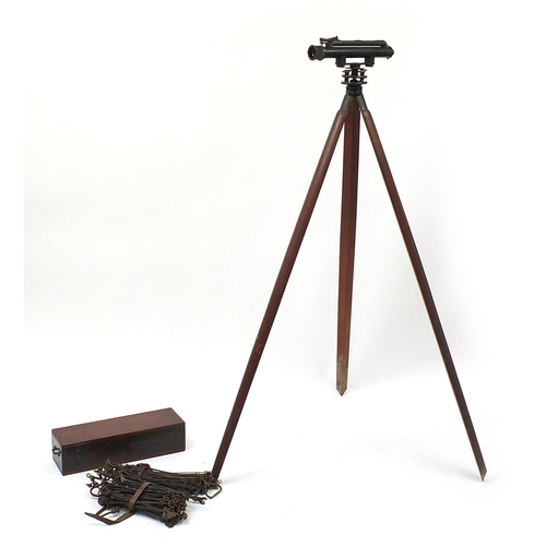 344 - Troughton & Simms of London, Victorian theodolite on stand with mahogany case and accessories, the t... 