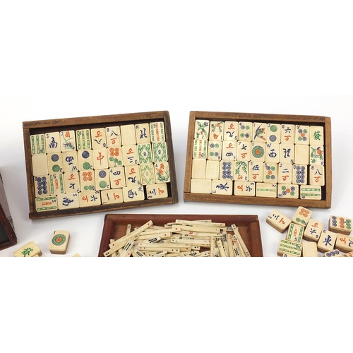 366 - Chinese bone and bamboo Mah-jong set with brass mounted hardwood chest,with booklet by J Jaques & So... 