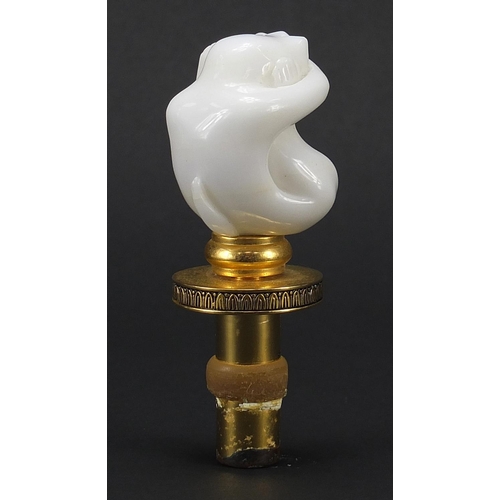 428 - Faberge monkey design bottle stopper, patented in Germany, 10cm high