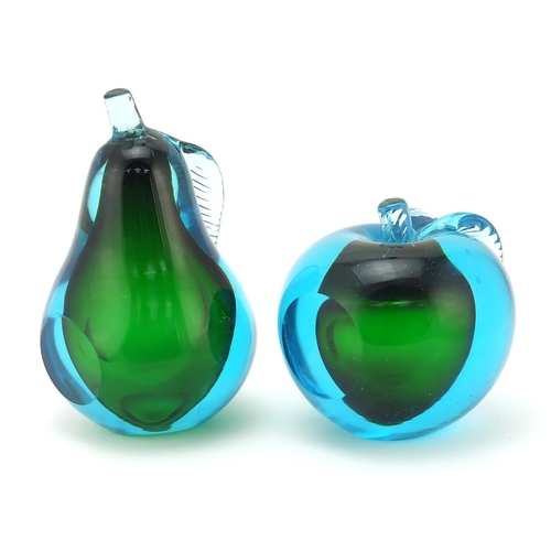 331 - Pair of Murano glass bookends in the form of an apple and pear, the largest 16cm high