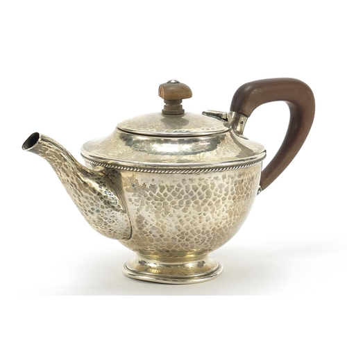 2203 - A E Jones, George V silver tea for one teapot with wooden handle and knop, Birmingham 1929, 19cm in ... 