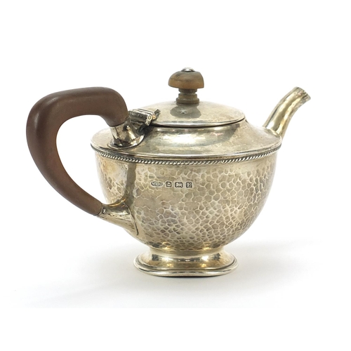 2203 - A E Jones, George V silver tea for one teapot with wooden handle and knop, Birmingham 1929, 19cm in ... 