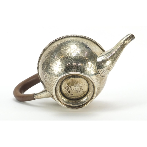 2203 - A E Jones, George V silver tea for one teapot with wooden handle and knop, Birmingham 1929, 19cm in ... 