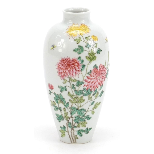 84 - Chinese porcelain vase finely hand painted in the famille rose palette with butterflies amongst flow... 