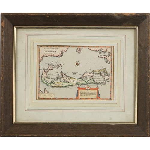 292 - Hand coloured map of Bermuda, mounted, framed and glazed, 15cm x 11cm excluding the mount and frame