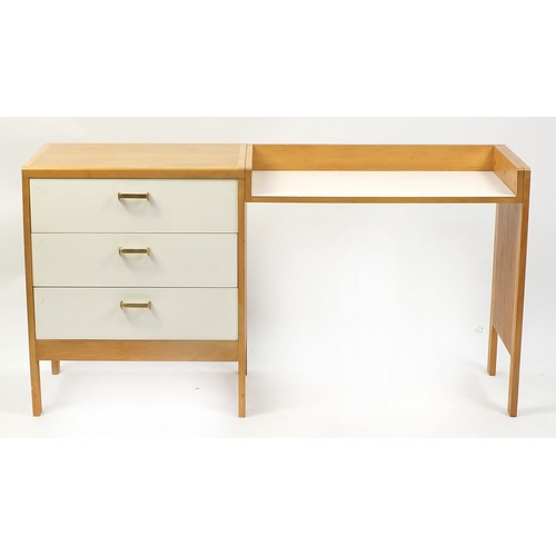 1477 - Gordon Russell, light wood desk with three drawers, 79cm H x 146cm W x 43cm D