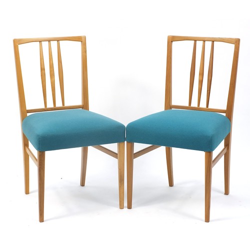 1480 - Gordon Russell, pair of light wood chairs with upholstered seats, 86cm high