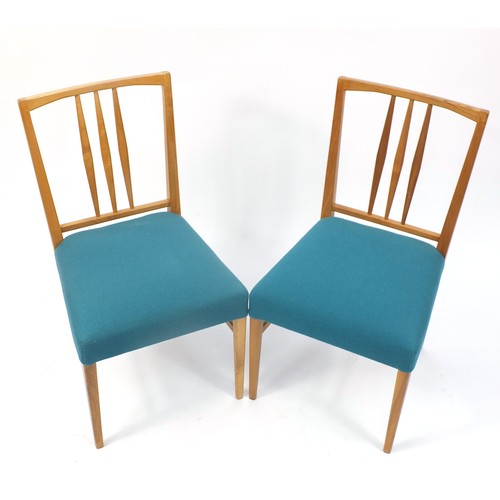 1480 - Gordon Russell, pair of light wood chairs with upholstered seats, 86cm high