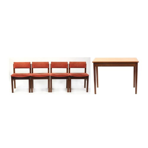 1481 - Gordon Russell, rectangular teak dining table and four chairs, the table 74cm H x 99cm W x 53cm D