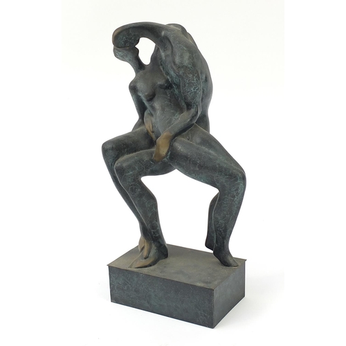 117 - Mid century design patinated bronze sculpture of an erotic couple, 46cm high