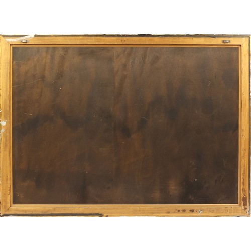 95 - Black panther before a landscape, oil on board, framed, 121cm x 84cm excluding the frame