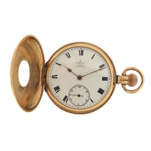 28 - Coventry Astral, gentlemen's 9ct gold half hunter pocket watch with Rotherham District Golf Club ins... 
