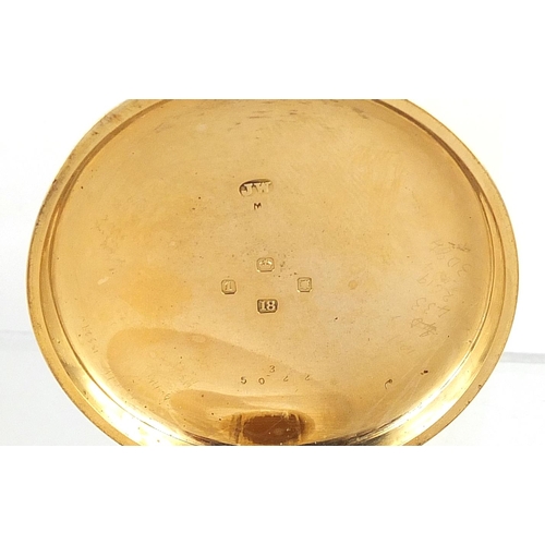 38 - Barraud & Lunds, gentlemen's 18ct gold open face pocket watch, the movement numbered 3/5022, the cas... 