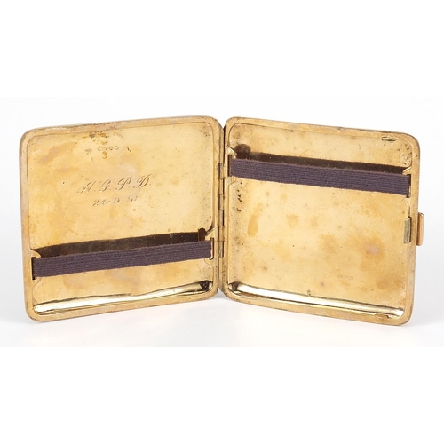 41 - S J Rose & Son, 9ct gold cigarette case with engine turned decoration, London 1926, 8.5cm x 8cm, 143... 