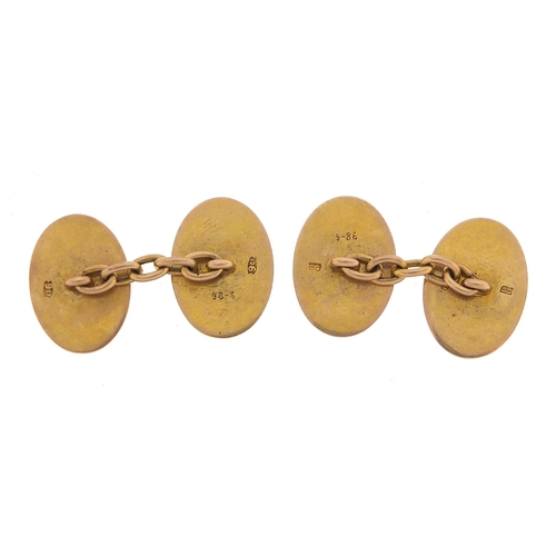 44 - Pair of 9ct gold cufflinks with engraved decoration, 1.6cm wide, 6.4g - this lot is sold without buy... 