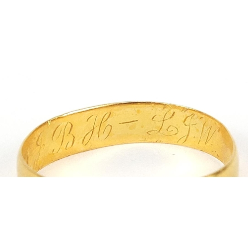 46 - Two 22ct gold wedding bands, sizes L and M, 3.5g - this lot is sold without buyer’s premium, the ham... 