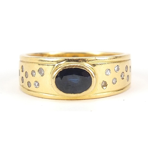 50 - Unmarked gold sapphire and diamond ring, (tests as 15ct gold +) size S, 9.5g - this lot is sold with... 