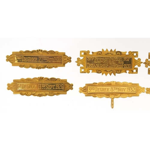 59 - Eight 9ct gold 1920's and 30's gold medal bars, each approximately 4.5cm wide, total 27.8g - this lo... 