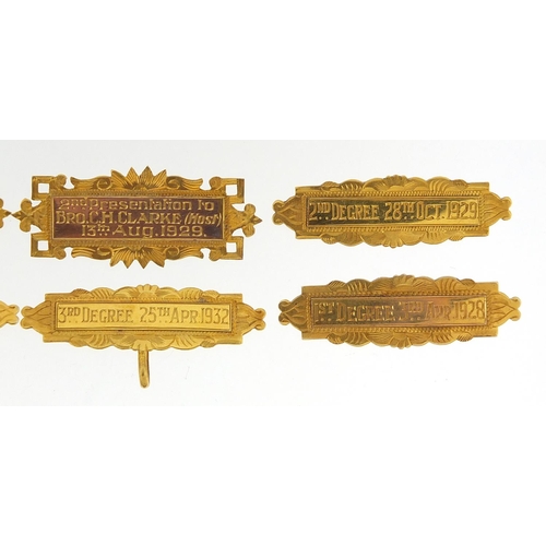 59 - Eight 9ct gold 1920's and 30's gold medal bars, each approximately 4.5cm wide, total 27.8g - this lo... 