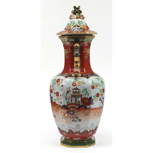75A - Large Victorian Mason's design ironstone vase and cover, decorated in the chinoiserie manner, 78cm h... 