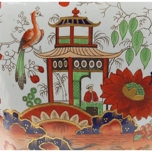75A - Large Victorian Mason's design ironstone vase and cover, decorated in the chinoiserie manner, 78cm h... 