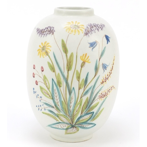 91 - Rorstrand, Swedish Sverige porcelain vase hand painted with flowers, 21.5cm high