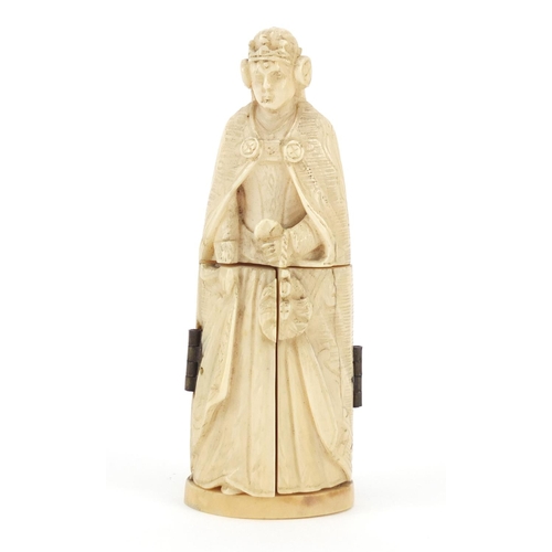 422 - 19th century French Dieppe carved ivory tryptych figure, 8.5cm high