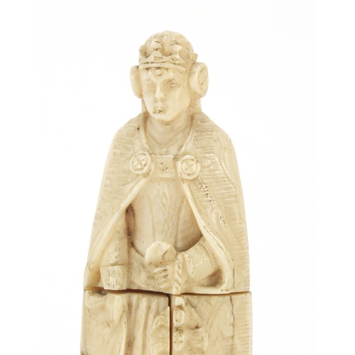 422 - 19th century French Dieppe carved ivory tryptych figure, 8.5cm high