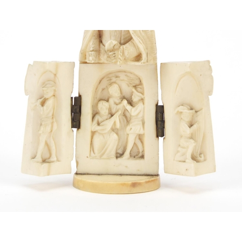 422 - 19th century French Dieppe carved ivory tryptych figure, 8.5cm high