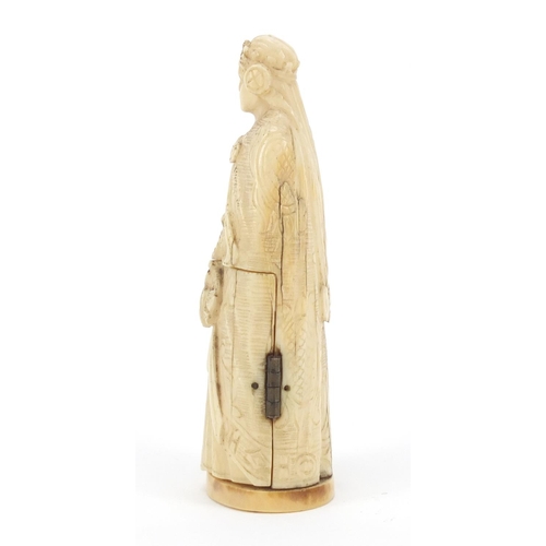 422 - 19th century French Dieppe carved ivory tryptych figure, 8.5cm high